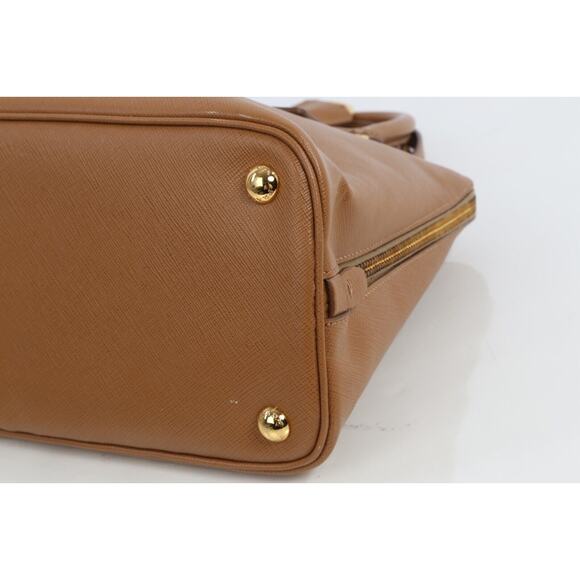 Prada Saffiano Lux Promenade Tan Brown Leather Double Zip Medium Satchel Bag - Picture 12 of 16